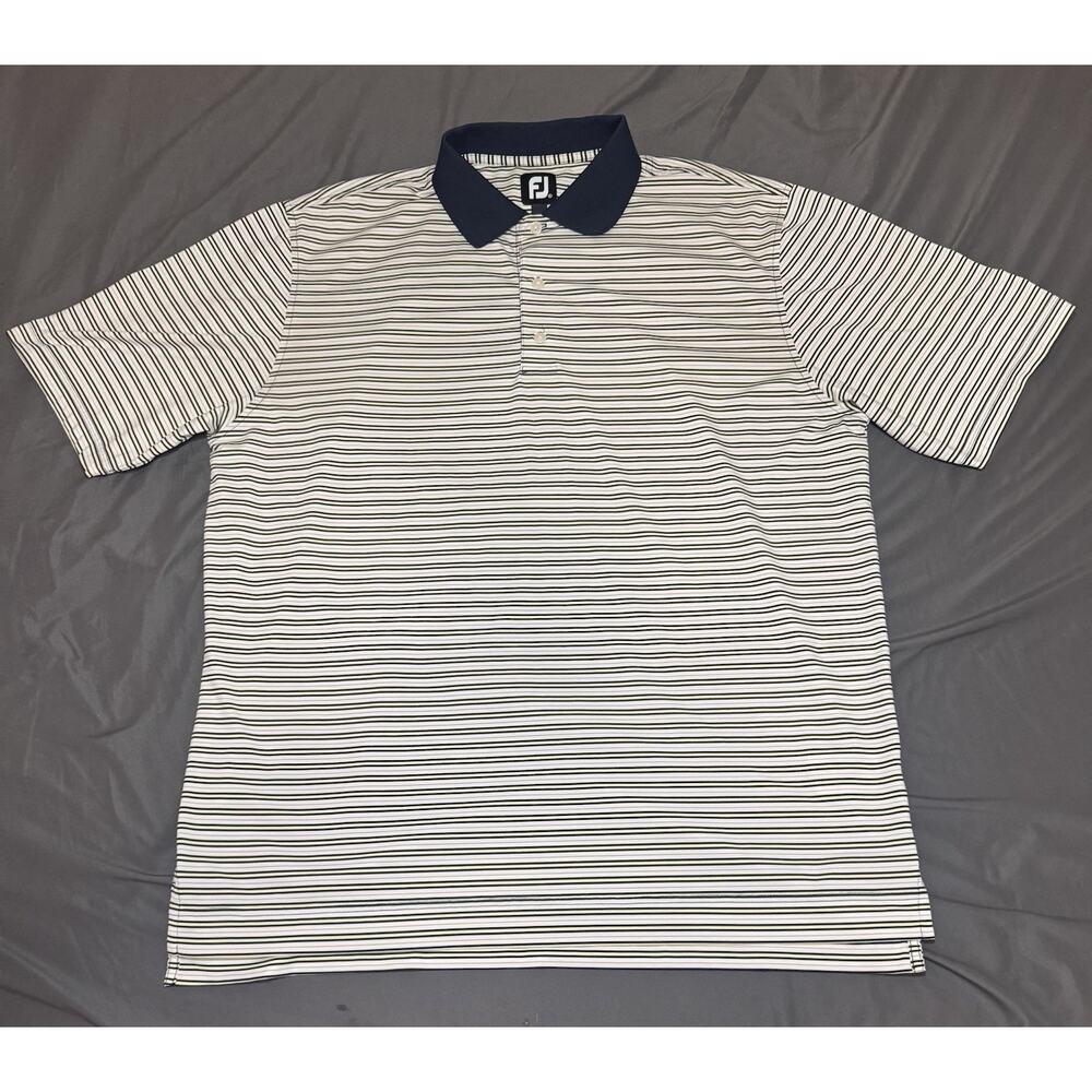 FootJoy Mens XL Golf Polo Striped White Yellow Blue Serrano Club Performance S/S